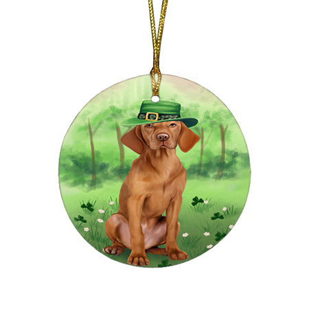 St. Patricks Day Irish Portrait Vizsla Dog Round Flat Christmas Ornament RFPOR49413