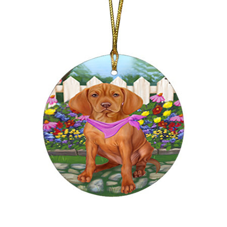 Spring Floral Vizsla Dog Round Flat Christmas Ornament RFPOR52175