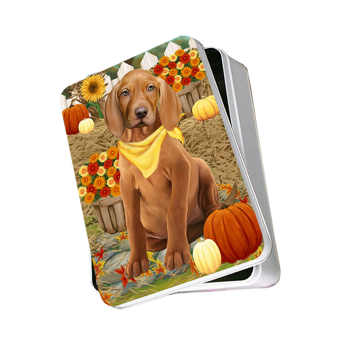 Fall Autumn Greeting Vizsla Dog with Pumpkins Photo Storage Tin PITN50885