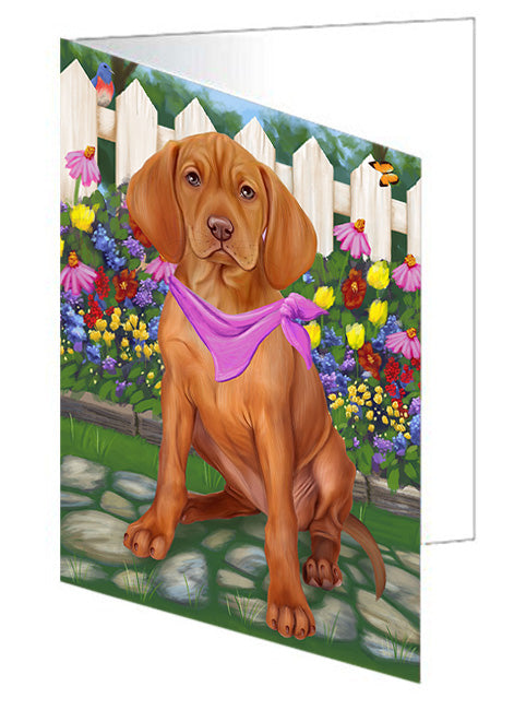 Spring Floral Vizsla Dog Handmade Artwork Assorted Pets Greeting Cards and Note Cards with Envelopes for All Occasions and Holiday Seasons GCD60581