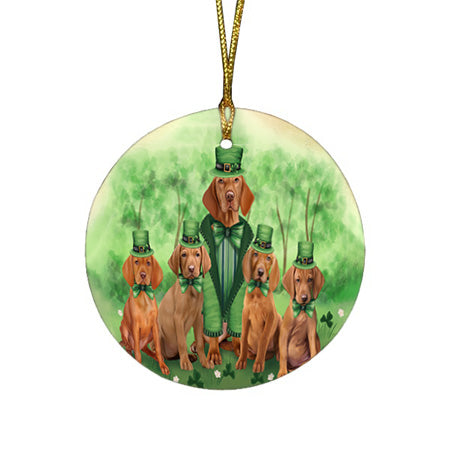St. Patricks Day Irish Family Portrait Vizslas Dog Round Flat Christmas Ornament RFPOR49414