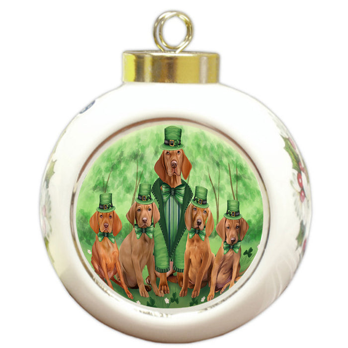St. Patricks Day Irish Family Portrait Vizslas Dog Round Ball Christmas Ornament RBPOR49423