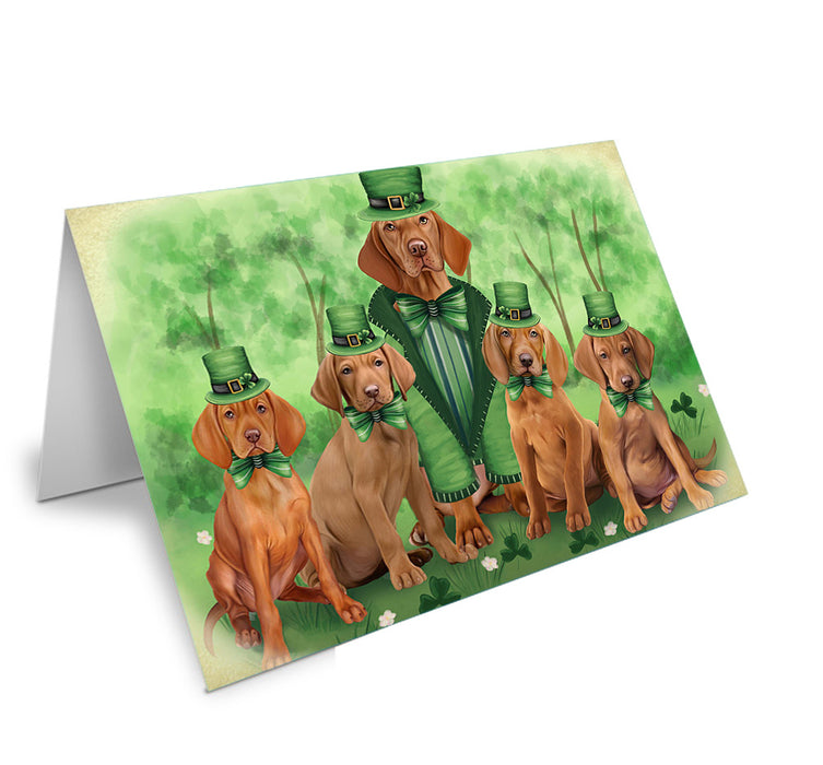 St. Patricks Day Irish Family Portrait Vizslas Dog Handmade Artwork Assorted Pets Greeting Cards and Note Cards with Envelopes for All Occasions and Holiday Seasons GCD52298