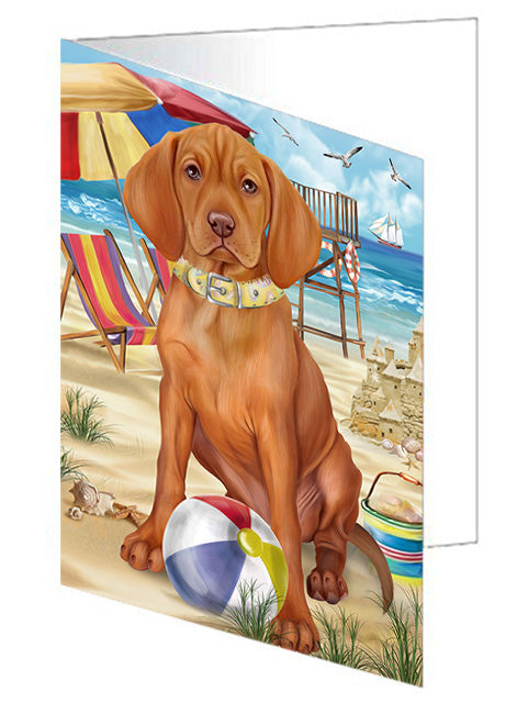 Pet Friendly Beach Vizsla Dog Handmade Artwork Assorted Pets Greeting Cards and Note Cards with Envelopes for All Occasions and Holiday Seasons GCD54350