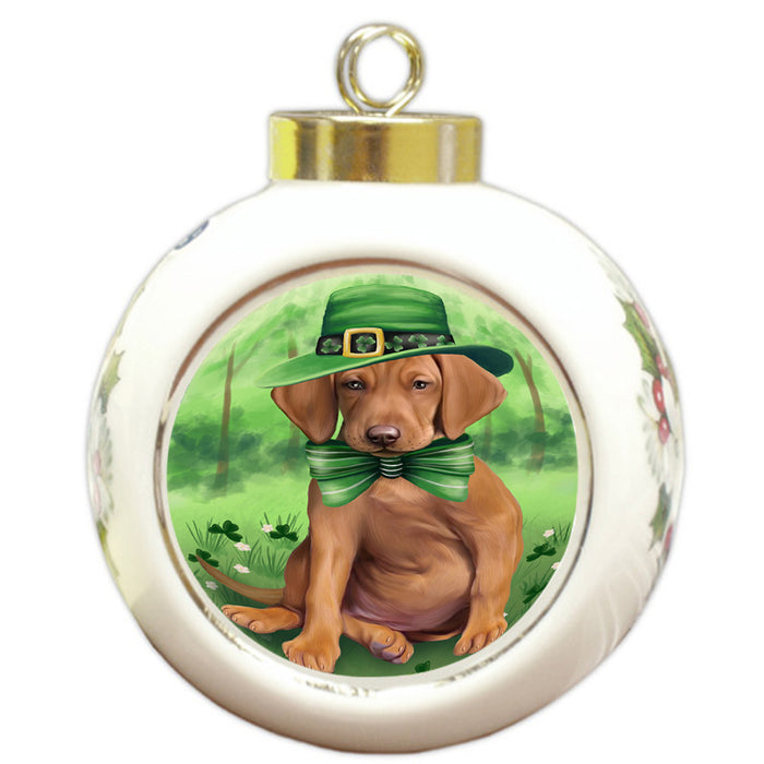 St. Patricks Day Irish Portrait Vizsla Dog Round Ball Christmas Ornament RBPOR49424