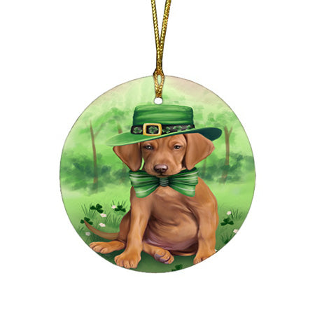 St. Patricks Day Irish Portrait Vizsla Dog Round Flat Christmas Ornament RFPOR49415