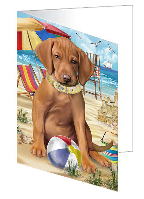 Pet Friendly Beach Vizsla Dog Handmade Artwork Assorted Pets Greeting Cards and Note Cards with Envelopes for All Occasions and Holiday Seasons GCD54356