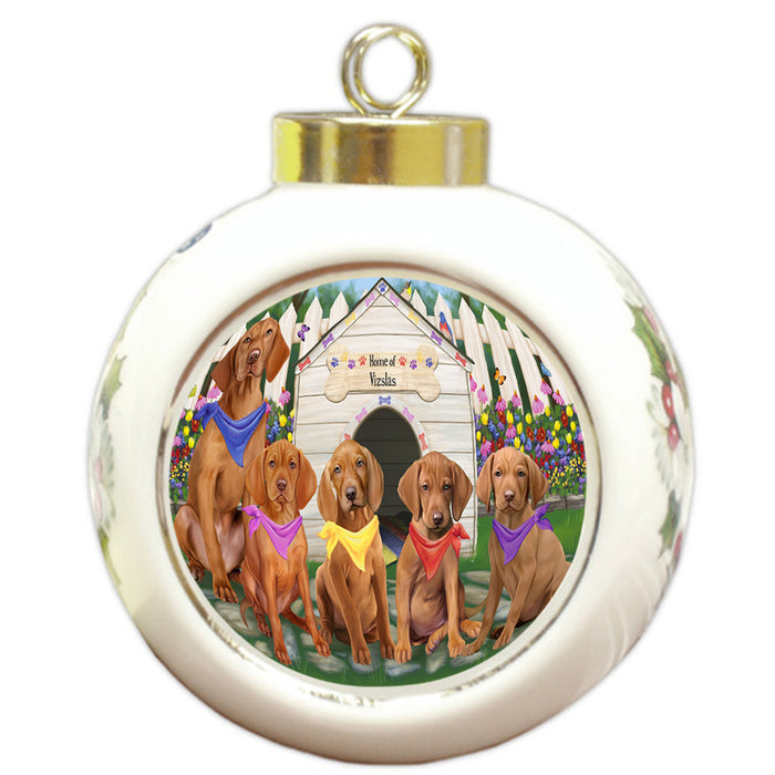 Spring Dog House Vizslas Dog Round Ball Christmas Ornament RBPOR50136