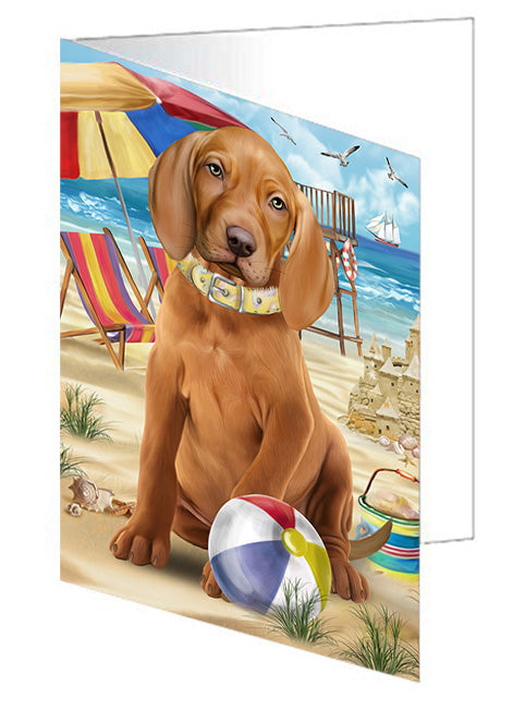 Pet Friendly Beach Vizsla Dog Handmade Artwork Assorted Pets Greeting Cards and Note Cards with Envelopes for All Occasions and Holiday Seasons GCD54359