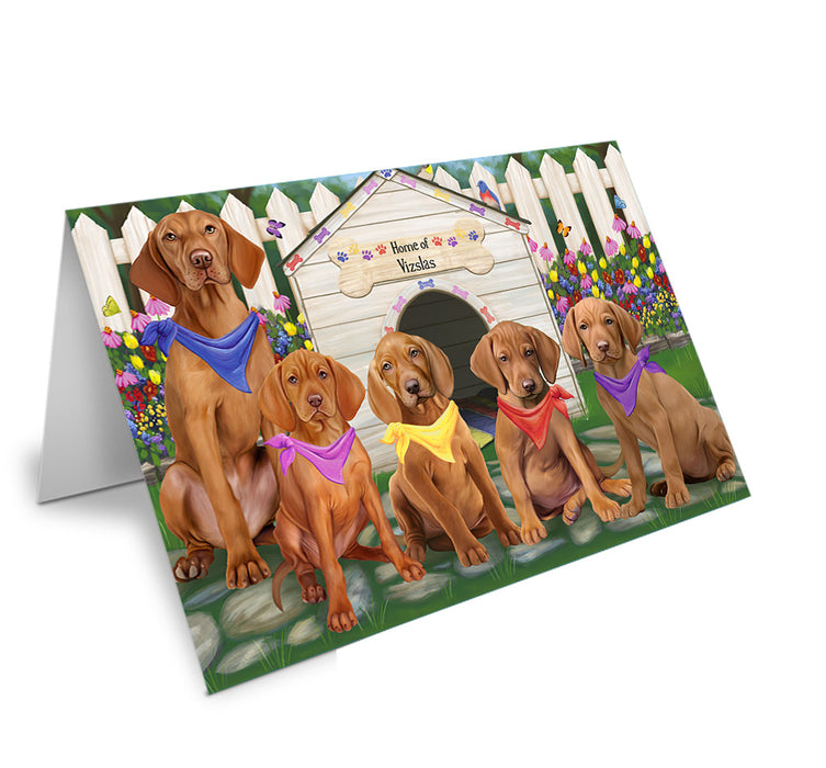 Spring Dog House Vizslas Dog Handmade Artwork Assorted Pets Greeting Cards and Note Cards with Envelopes for All Occasions and Holiday Seasons GCD54437
