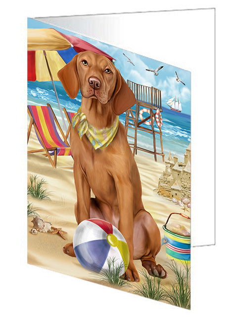 Pet Friendly Beach Vizsla Dog Handmade Artwork Assorted Pets Greeting Cards and Note Cards with Envelopes for All Occasions and Holiday Seasons GCD54362
