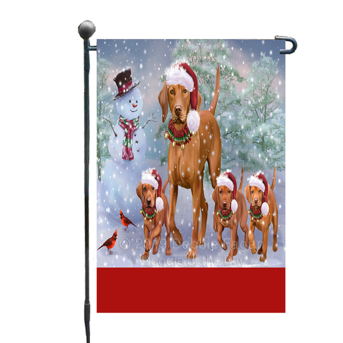 Personalized Christmas Running Family Vizsla Dogs Custom Garden Flags GFLG-DOTD-A60353