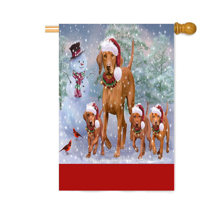 Personalized Christmas Running Family Vizsla Dogs Custom House Flag FLG-DOTD-A60409