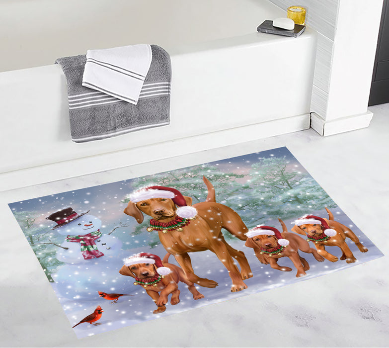 Christmas Running Fammily Vizsla Dogs Bath Mat