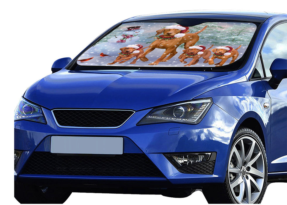 Christmas Running Family Vizsla Dogs Car Sun Shade