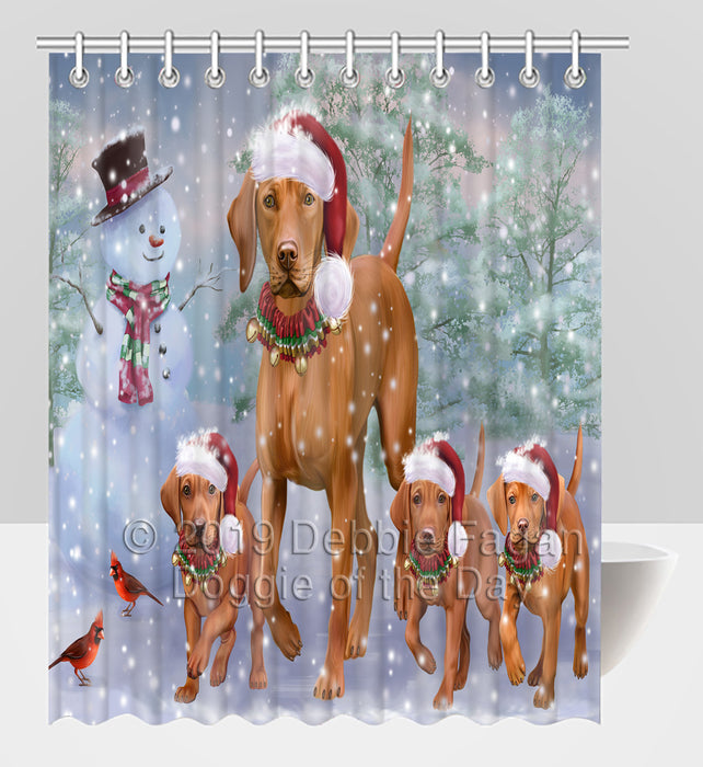 Christmas Running Fammily Vizsla Dogs Shower Curtain