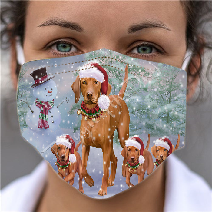 Christmas Running Fammily Vizsla Dogs Face Mask FM48750