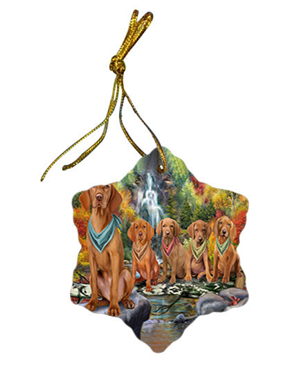 Scenic Waterfall Vizslas Dog Star Porcelain Ornament SPOR51971