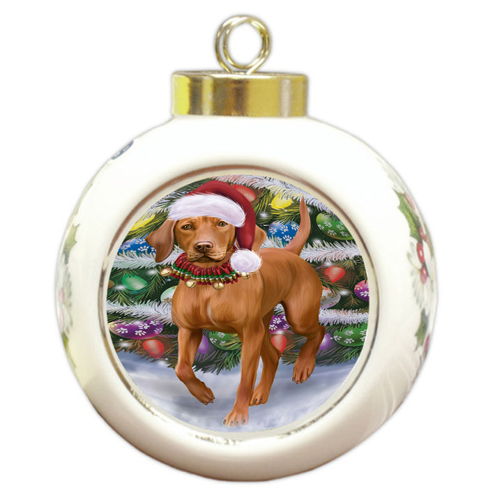 Trotting in the Snow Vizsla Dog Round Ball Christmas Ornament RBPOR57029