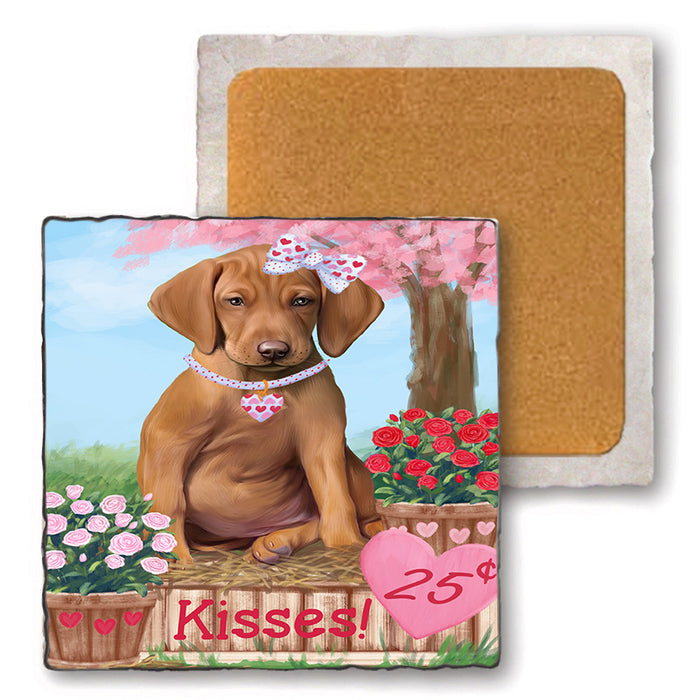 Rosie 25 Cent Kisses Vizsla Dog Set of 4 Natural Stone Marble Tile Coasters MCST51256