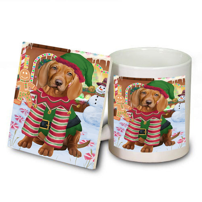 Christmas Gingerbread House Candyfest Vizsla Dog Mug and Coaster Set MUC56576