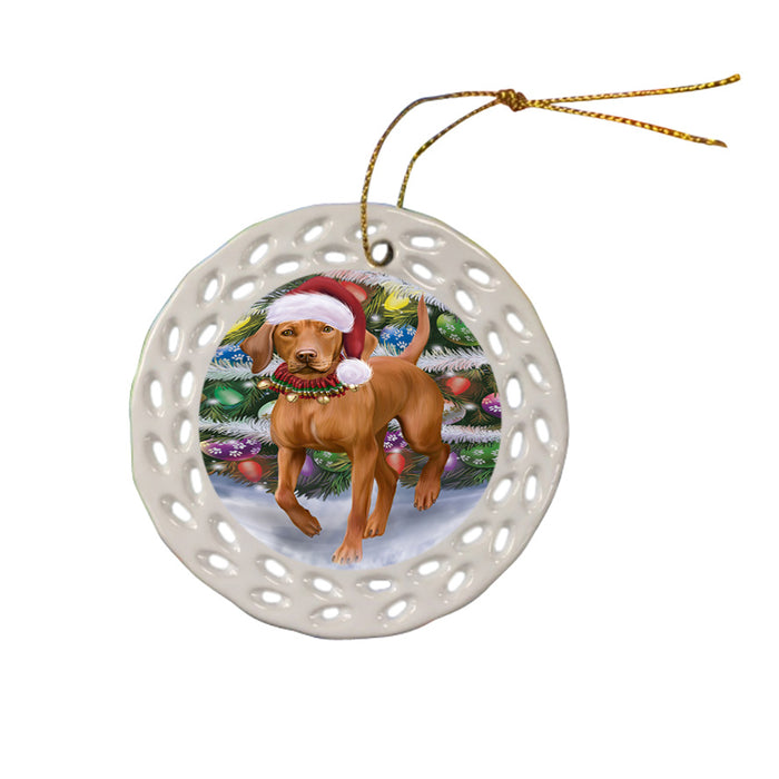 Trotting in the Snow Vizsla Dog Ceramic Doily Ornament DPOR57223
