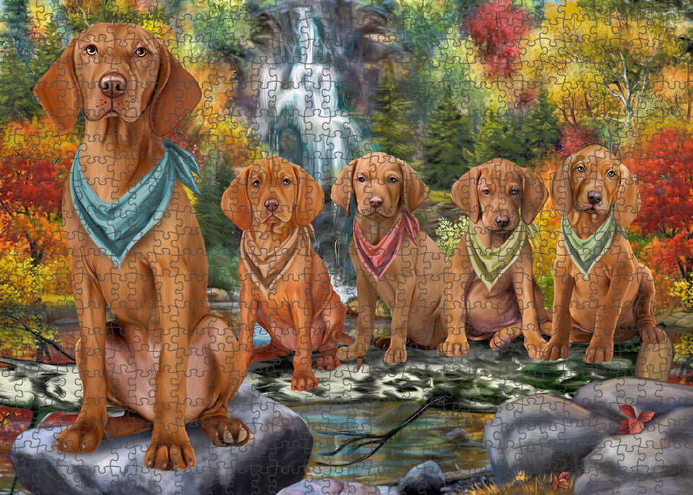 Scenic Waterfall Vizslas Dog Puzzle with Photo Tin PUZL60027