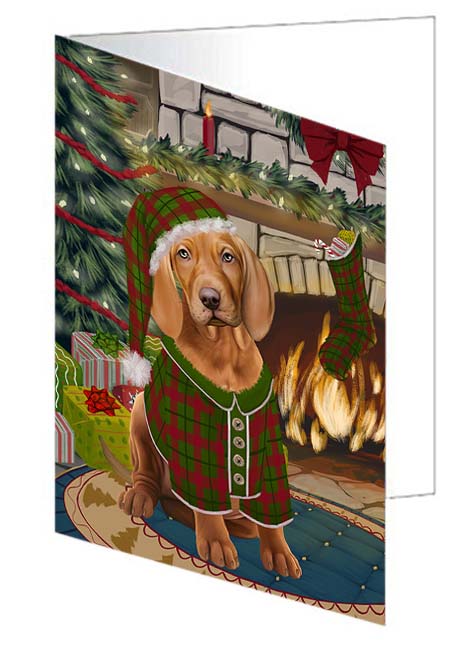 The Stocking was Hung Vizsla Dog Handmade Artwork Assorted Pets Greeting Cards and Note Cards with Envelopes for All Occasions and Holiday Seasons GCD71453