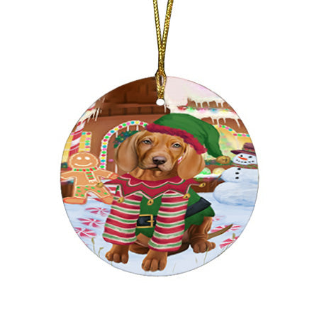 Christmas Gingerbread House Candyfest Vizsla Dog Round Flat Christmas Ornament RFPOR56940