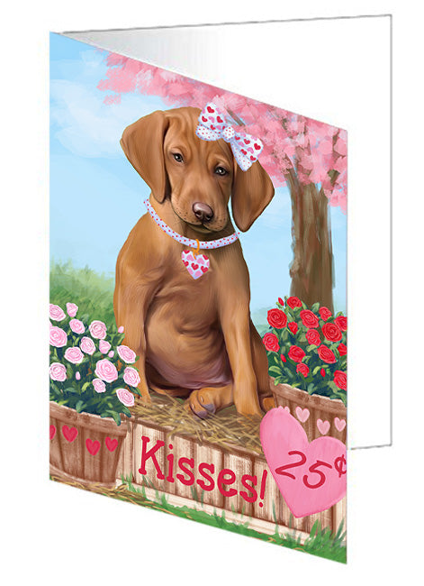 Rosie 25 Cent Kisses Vizsla Dog Handmade Artwork Assorted Pets Greeting Cards and Note Cards with Envelopes for All Occasions and Holiday Seasons GCD73283