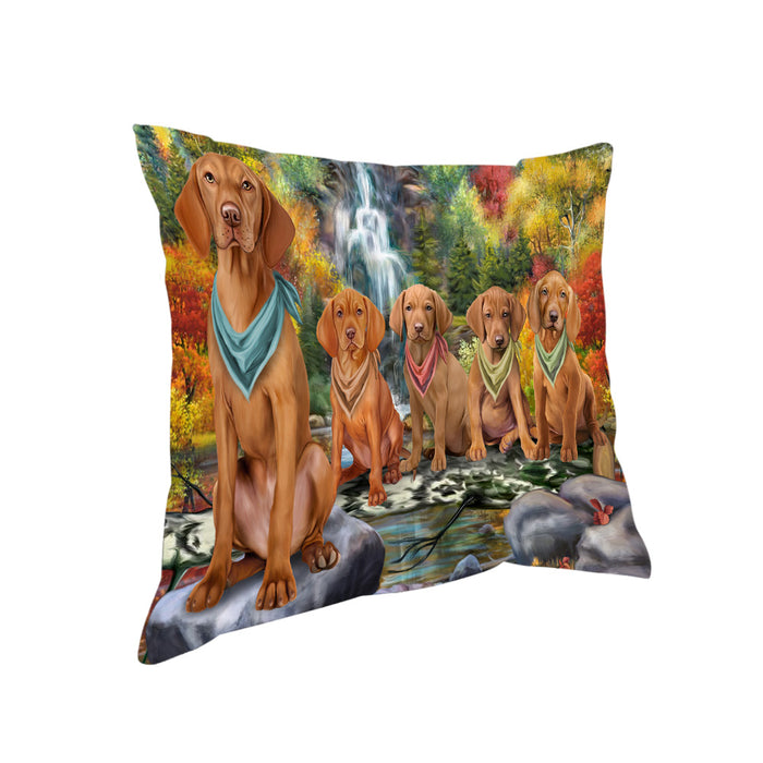 Scenic Waterfall Vizslas Dog Pillow PIL64284