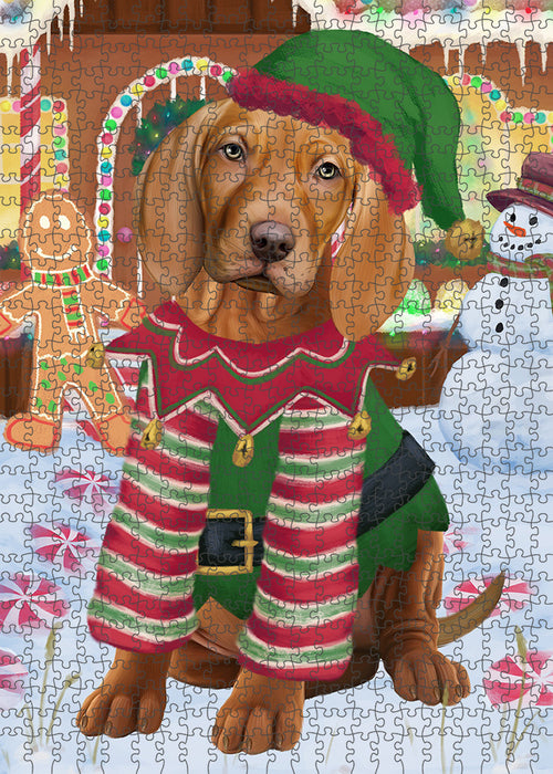 Christmas Gingerbread House Candyfest Vizsla Dog Puzzle with Photo Tin PUZL94536