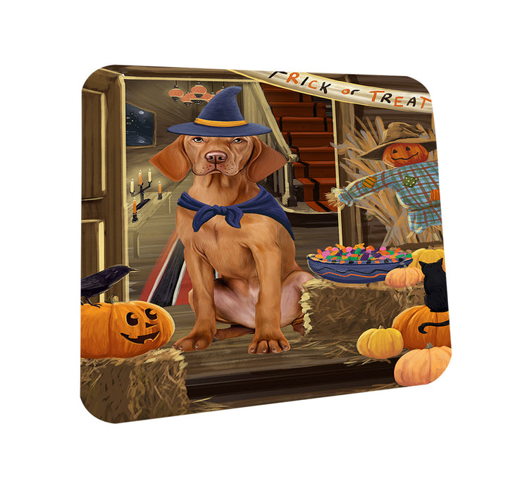 Enter at Own Risk Trick or Treat Halloween Vizsla Dog Coasters Set of 4 CST53282