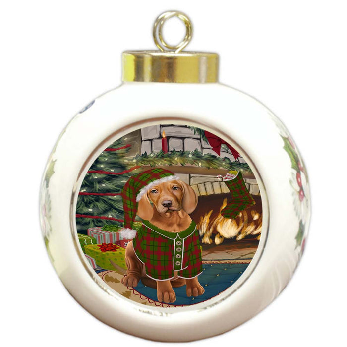 The Stocking was Hung Vizsla Dog Round Ball Christmas Ornament RBPOR56002
