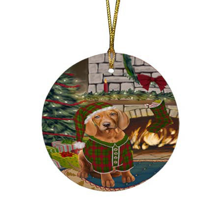 The Stocking was Hung Vizsla Dog Round Flat Christmas Ornament RFPOR56002