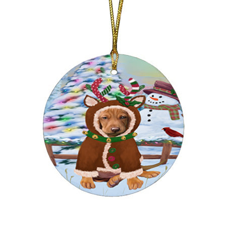 Christmas Gingerbread House Candyfest Vizsla Dog Round Flat Christmas Ornament RFPOR56941