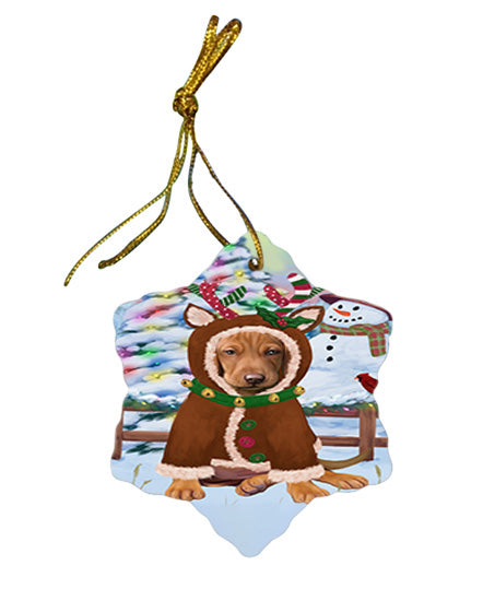 Christmas Gingerbread House Candyfest Vizsla Dog Star Porcelain Ornament SPOR56941