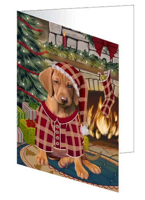 The Stocking was Hung Vizsla Dog Handmade Artwork Assorted Pets Greeting Cards and Note Cards with Envelopes for All Occasions and Holiday Seasons GCD71456