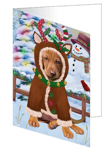Christmas Gingerbread House Candyfest Vizsla Dog Handmade Artwork Assorted Pets Greeting Cards and Note Cards with Envelopes for All Occasions and Holiday Seasons GCD74270