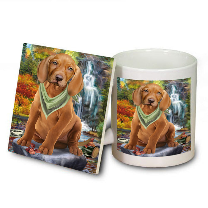 Scenic Waterfall Vizsla Dog Mug and Coaster Set MUC51973