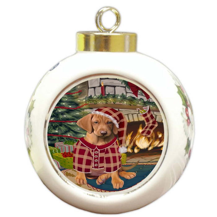 The Stocking was Hung Vizsla Dog Round Ball Christmas Ornament RBPOR56003