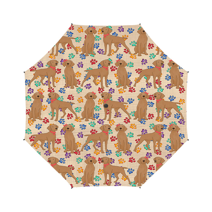Rainbow Paw Print Vizsla Dogs Red Semi-Automatic Foldable Umbrella