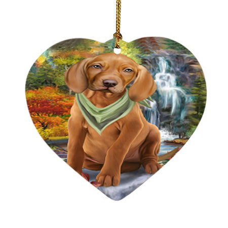 Scenic Waterfall Vizsla Dog Heart Christmas Ornament HPOR51981