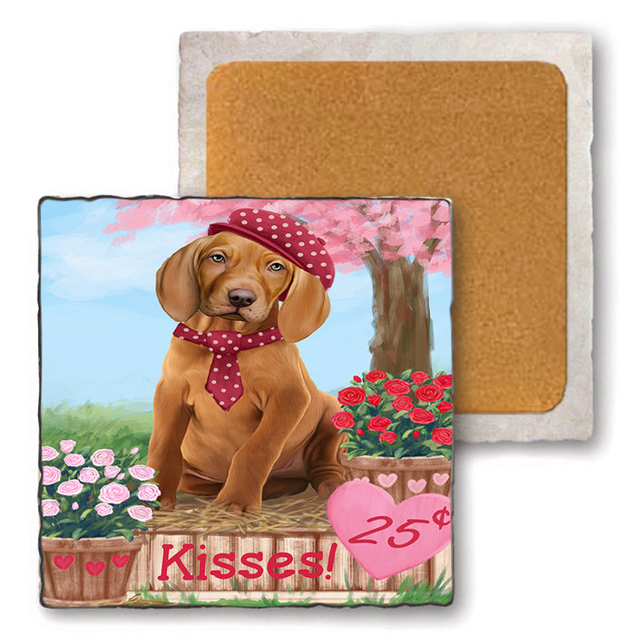 Rosie 25 Cent Kisses Vizsla Dog Set of 4 Natural Stone Marble Tile Coasters MCST51257