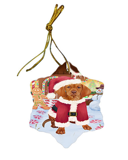 Christmas Gingerbread House Candyfest Vizsla Dog Star Porcelain Ornament SPOR56942