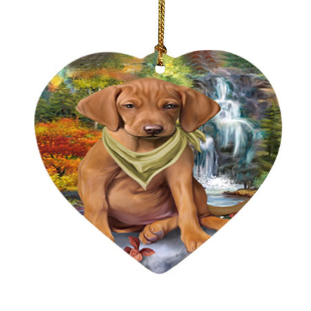 Scenic Waterfall Vizsla Dog Heart Christmas Ornament HPOR51982