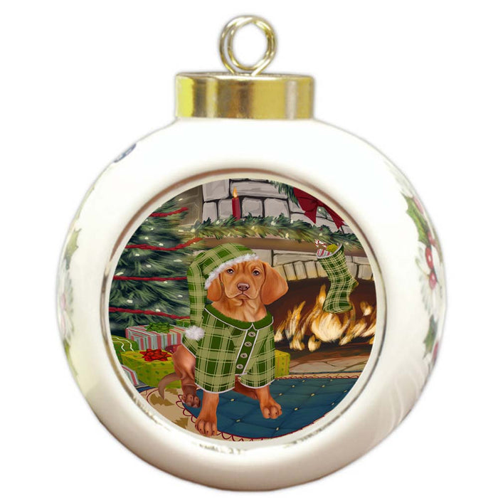 The Stocking was Hung Vizsla Dog Round Ball Christmas Ornament RBPOR56004