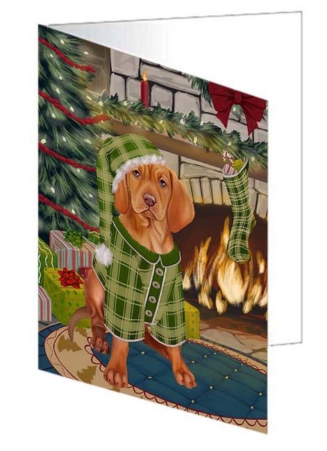 The Stocking was Hung Vizsla Dog Handmade Artwork Assorted Pets Greeting Cards and Note Cards with Envelopes for All Occasions and Holiday Seasons GCD71459