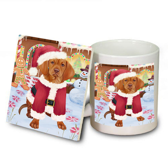 Christmas Gingerbread House Candyfest Vizsla Dog Mug and Coaster Set MUC56578