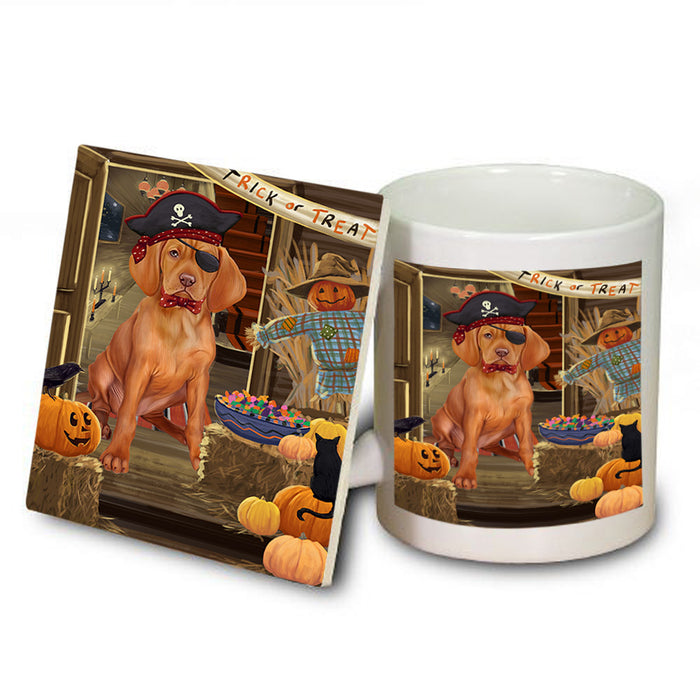Enter at Own Risk Trick or Treat Halloween Vizsla Dog Mug and Coaster Set MUC53318